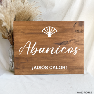 cartel de madera roble abanicos