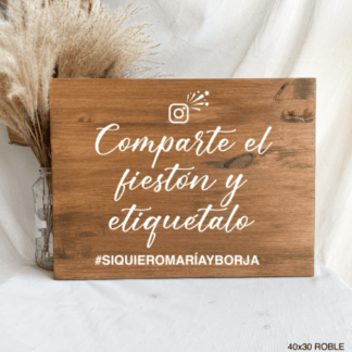 cartel de madera roble comparte el fieston